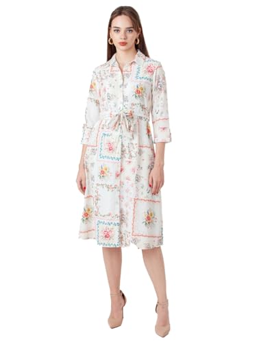 Zink London Women's White Printed A-Line Midi Dress