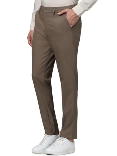 Celio Men Brown Solid Regular Fit Polyester 24Hr Casual Trousers (8905550131162, Brown, 33)