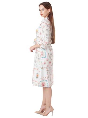 Zink London Women's White Printed A-Line Midi Dress