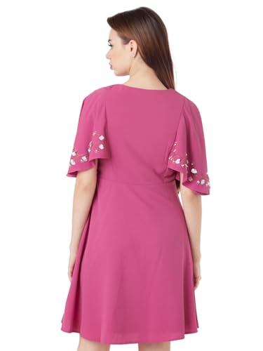 Zink London Women's Pink Embroidered Flared Short Dress