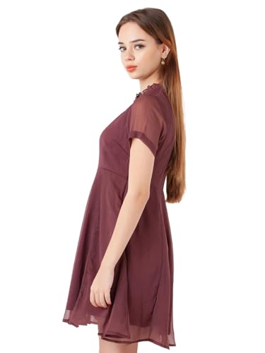 Zink London Women's Wine Self Design Flared Short Dress