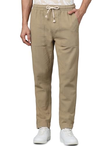 Celio Men Beige Solid Loose Fit Cotton Fashion Casual Trousers (3596656093475, Beige, 28)
