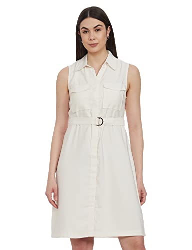 Mode by Red Tape Women's Rayon Shift Midi Dress (Off-White)