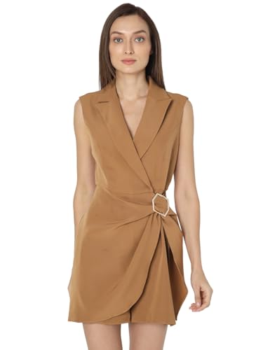 VERO MODA Women's Polyester Modern Mid-Thigh Length Dress (Indian Tan)