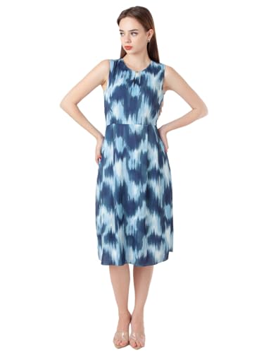 Zink London Women's Blue Printed Flared Midi Dress