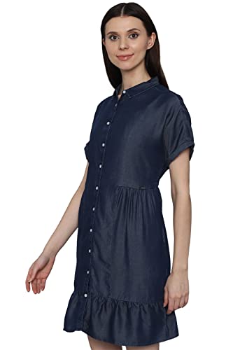 Allen Solly Women's Lyocell Shirt Above The Knee Dress (Navy)