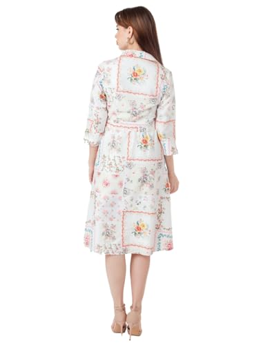 Zink London Women's White Printed A-Line Midi Dress