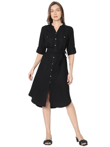 VERO MODA Women's Polyester Blend Classic Below The Knee Dress (Jet Black)