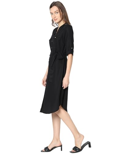 VERO MODA Women's Polyester Blend Classic Below The Knee Dress (Jet Black)