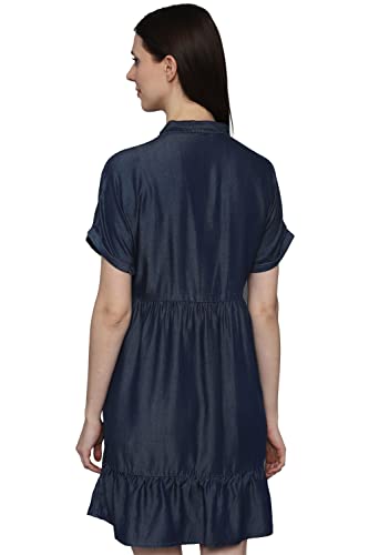 Allen Solly Women's Lyocell Shirt Above The Knee Dress (Navy)