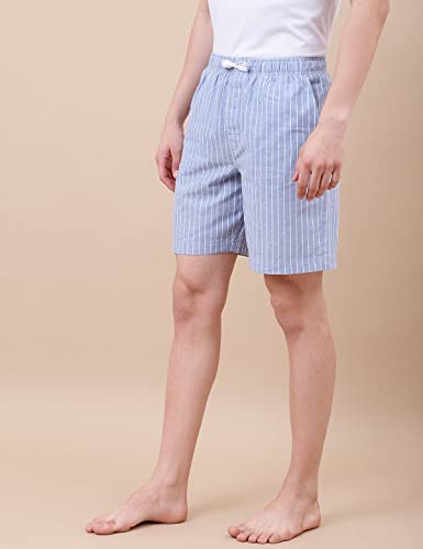 Marks & Spencer Cotton Mix Striped Relaxed Fit ShortsBLUE Mix