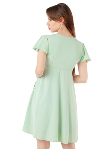 Zink London Women's Green Embroidered Flared Short Dress