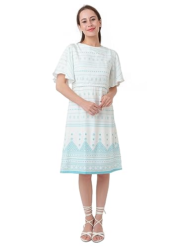 Zink London Women's White Printed A-Line Short Dress