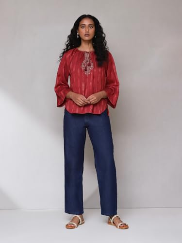 Aarke Ritu Kumar Red Embroidered Ikat Top