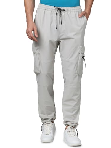 Celio Men Grey Solid Regular Fit Nylon Cargo Trousers (3596656035352, Grey, 28)