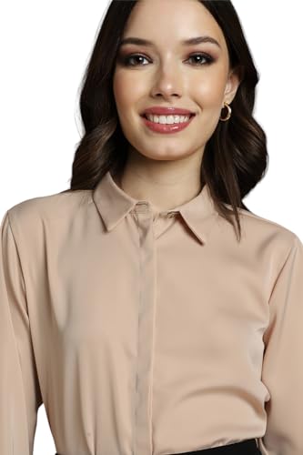 Allen Solly Women's Regular Fit Shirt (Beige)