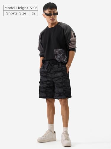 The Souled Store Grey Camo Men and Boys Drawstring Cargo Shorts Boxer Shorts Men's Boxers Cargo Breathable Comfortable Elastic Waistband Solid Plaid Printed Loose-Fit Casual Lounge Sleepwear Trendy