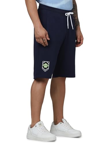 Celio Men Navy Blue Printed Regular Fit Cotton Casual Shorts (Blue)