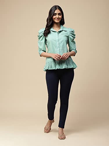 Aarke Ritu Kumar Turquoise Ruffle Top