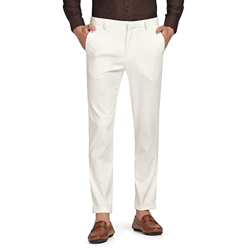 blackberrys Men's Formal Tapered FIT Tapered Fit Stretchable Trousers Beige
