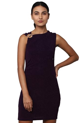 Allen Solly Women's Polyester Modern Above The Knee Dress (Purple)