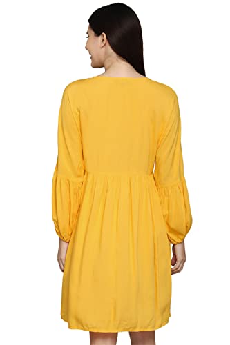 Allen Solly Women's Cotton Modern Above The Knee Dress (Yellow)