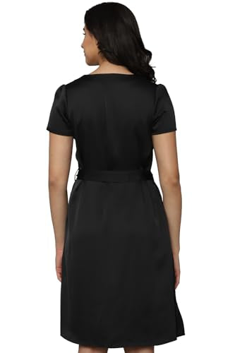 Allen Solly Women's Polyester Shirt Knee-Length Dress (Black)