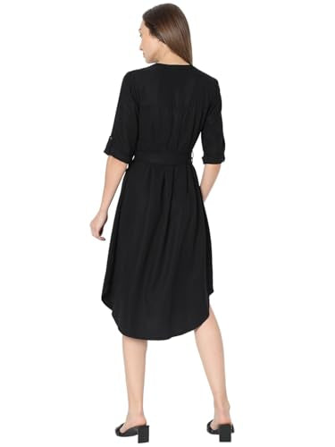 VERO MODA Women's Polyester Blend Classic Below The Knee Dress (Jet Black)