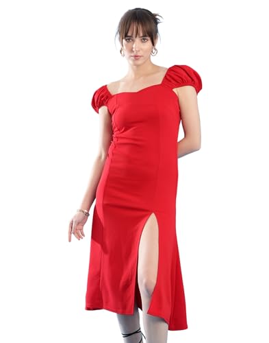 SIRIL Western Dress | Lycra Solid Dress for Women | One Piece Dress | Bodycon Dress for Women (Red)