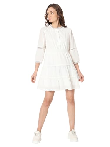 VERO MODA Women's Cotton Fit and Flare Above The Knee Dress (Cloud Dancer)