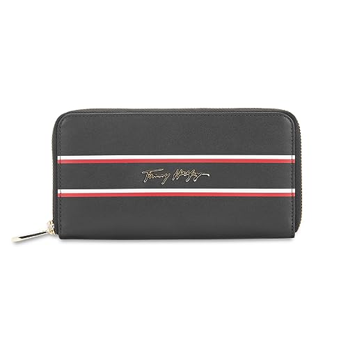 Tommy Hilfiger Greta Leather Zip Around Wallet Handbag For Women - Black, 12 Card Slots