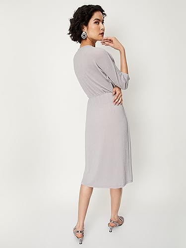 Max Women's Polyester Blend Wrap Below The Knee Dress (Lilac)