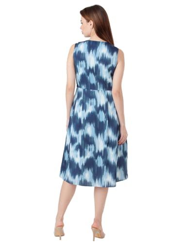 Zink London Women's Blue Printed Flared Midi Dress