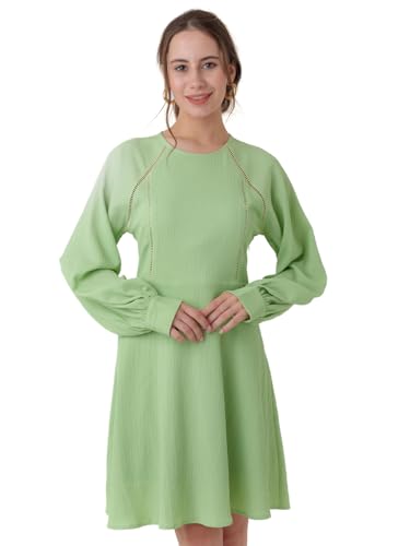 Zink London Women's Green Textured Regular Short Dress