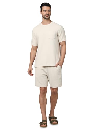 Celio Men Beige Solid Regular Fit Cotton Fashion Casual Shorts (Beige)
