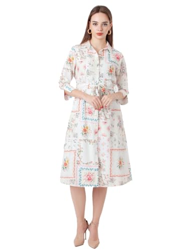 Zink London Women's White Printed A-Line Midi Dress