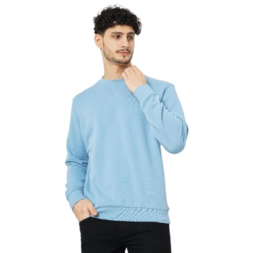 Celio Solid Blue Full Sleeve Round Neck Sweater