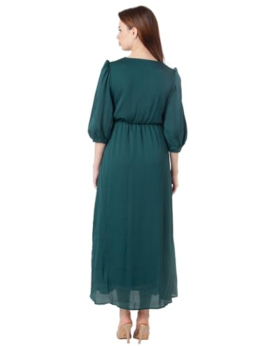 Zink London Women's Green Embroidered Flared Maxi Dress