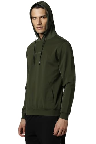 Van Heusen Men Green Solid Hooded Neck Sweatshirt