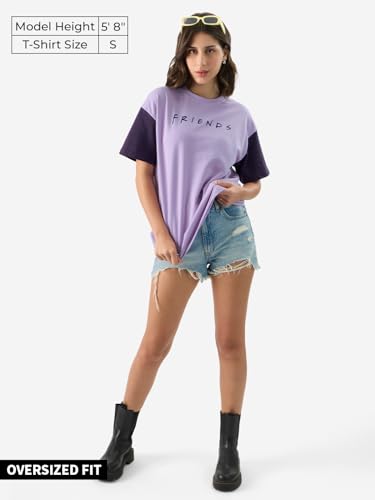 The Souled Store Official Friends: Doodle Women and Girls Round Neck Short Sleeve Purple Graphic Printed Cotton Oversized Fit T-Shirts Netflix TV