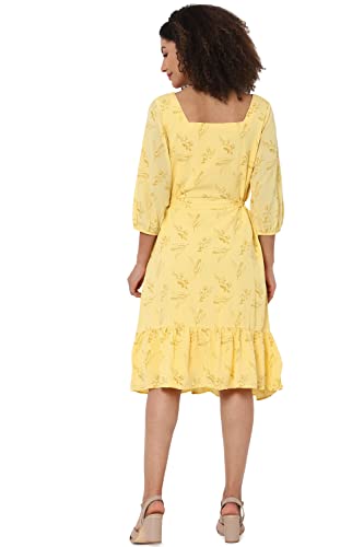 Allen Solly Printed Rayon Regular Neck Womens Dress (Yellow)