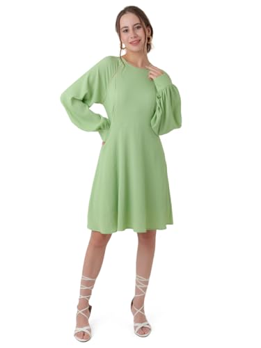 Zink London Women's Green Textured Regular Short Dress