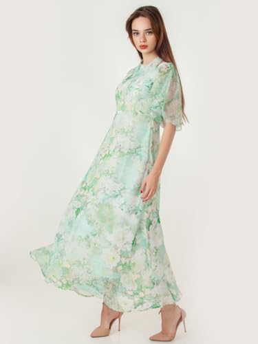 Zink London Women's Green Printed Regular Maxi Dress