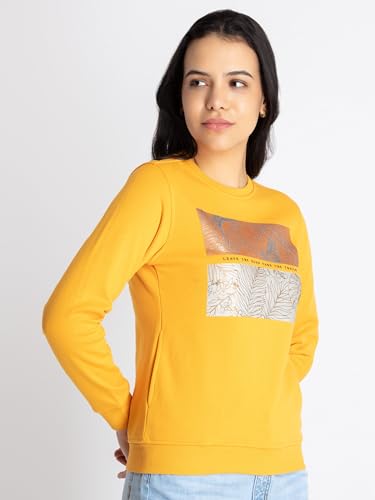 Status Quo Womens Printed Round Neck Sweatshirt Gold