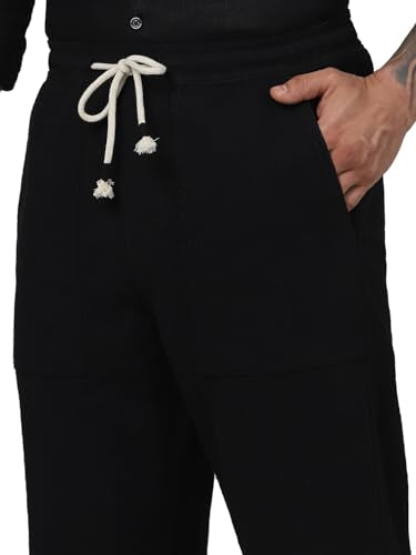Celio Men Black Solid Loose Fit Cotton Fashion Casual Trousers (3596656093673, Black, 28)