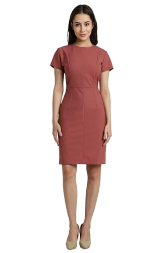 Allen Solly Women's Polyester Blend Modern Knee-Length Dress (Pink)