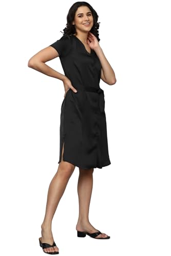 Allen Solly Women's Polyester Shirt Knee-Length Dress (Black)