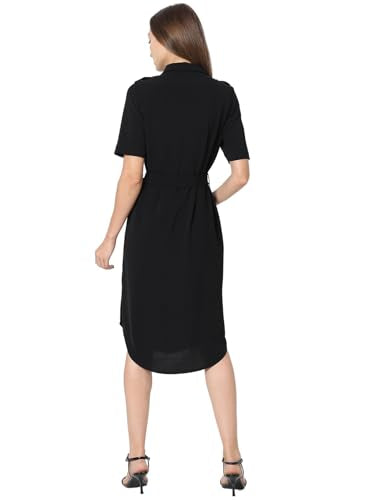 VERO MODA Women's Polyester Sheath Midi Dress (Black)