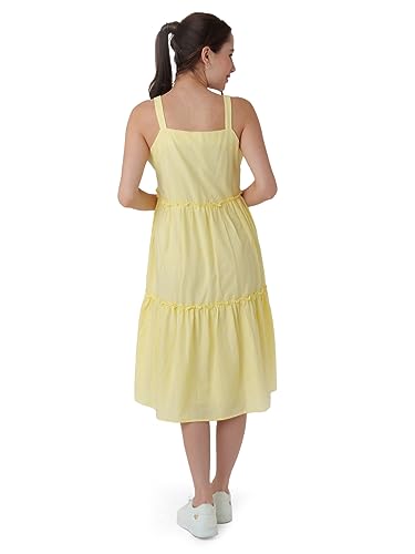 Zink London Women's Yellow Embroidered A-Line Midi Dress