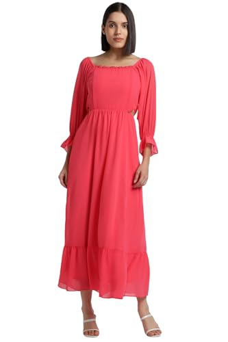 Allen Solly Women's Polyester Modern Ankle Length Dress (Pink)